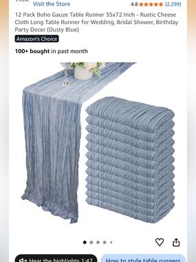 Dusty Blue Cheesecloth Table Runner - Set